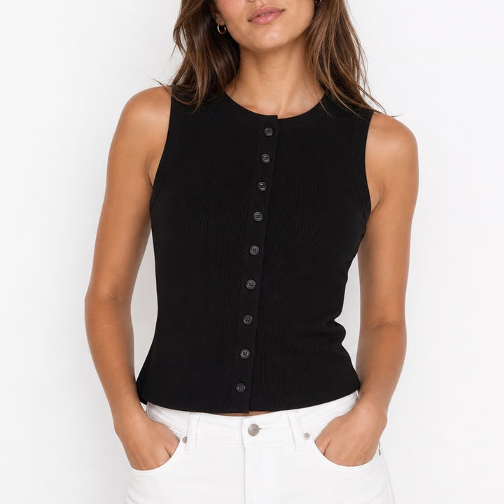 Matunana Black Ribbed Button Front Sleeveless Tank Top Size Small