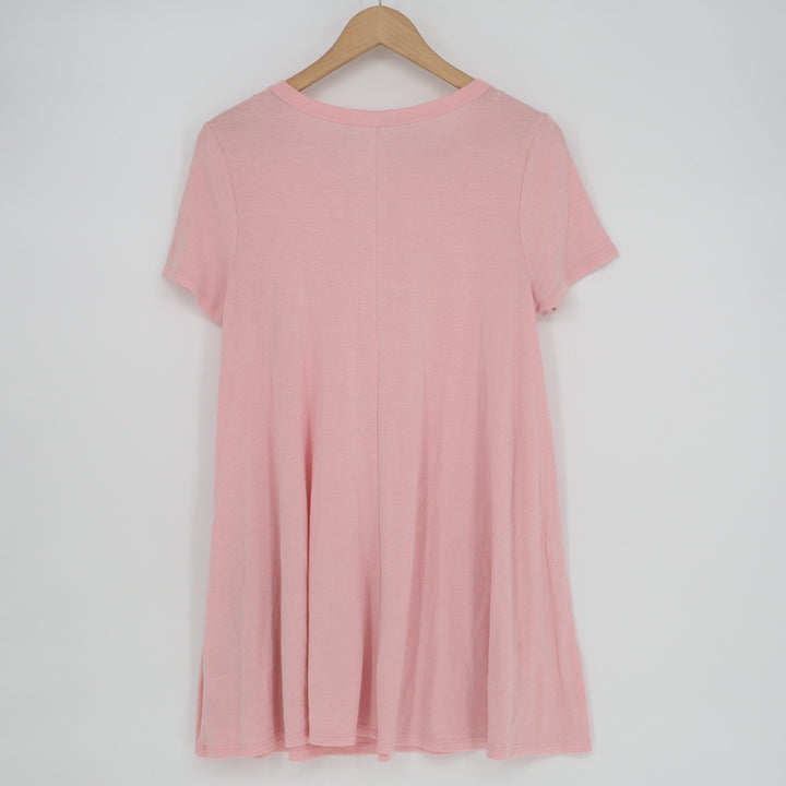 Acemi T-Shirt Dress Women Medium Pink Stretch Short Sleeve Crew Neck Flared Hem