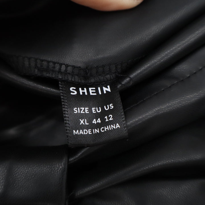 SHEIN Black Faux Leather Knot Front Midi Skirt XL High Waist Slit Pencil Skirt