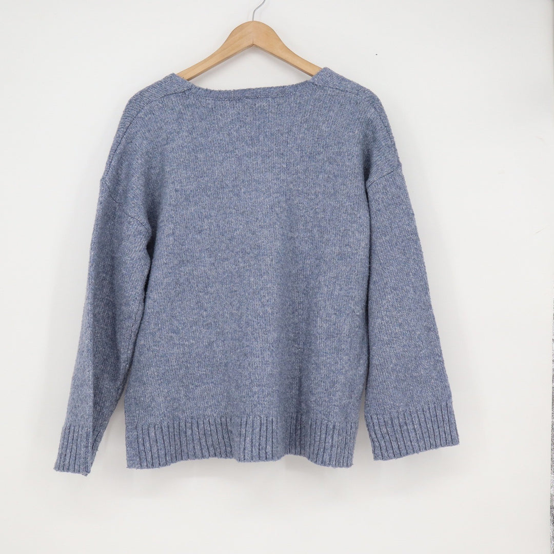 For the Republic Blue Heather V-Neck Oversized Knit Sweater Small 10467