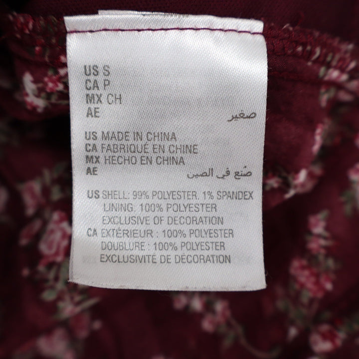 And Now This Burgundy Floral Pleated Split Neck Blouse Womens Size S Long Sleeve