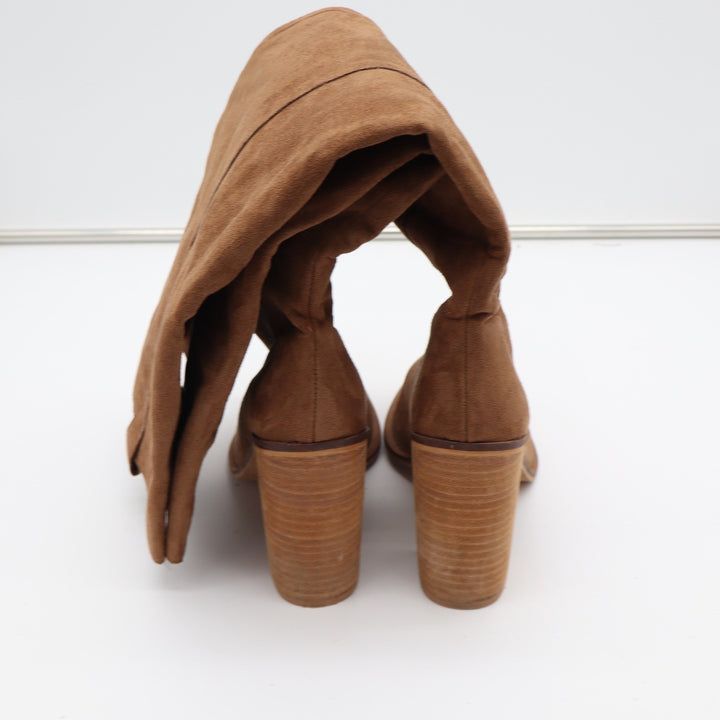 MiiM Womens Tan Faux Suede Slouchy Knee High Block Heel Boots Size 9