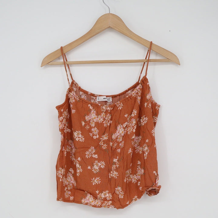Mango MNG Rust Orange Floral Daisy Camisole Spaghetti Strap Top XS