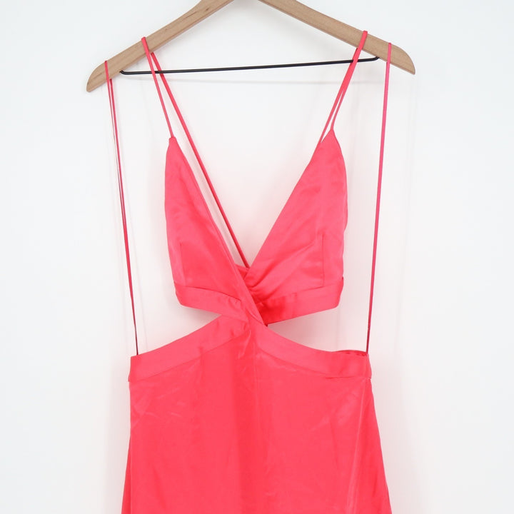 Zara Midi Dress Womens Large Pink Cut Out V-Neck Strappy Backless Cocktail Party