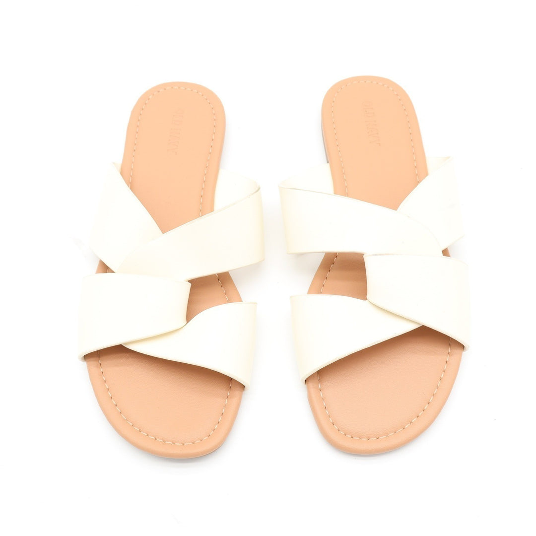 Old Navy Womens HTTP Flat Link Slide Sandals Bone Off White Size 8.5
