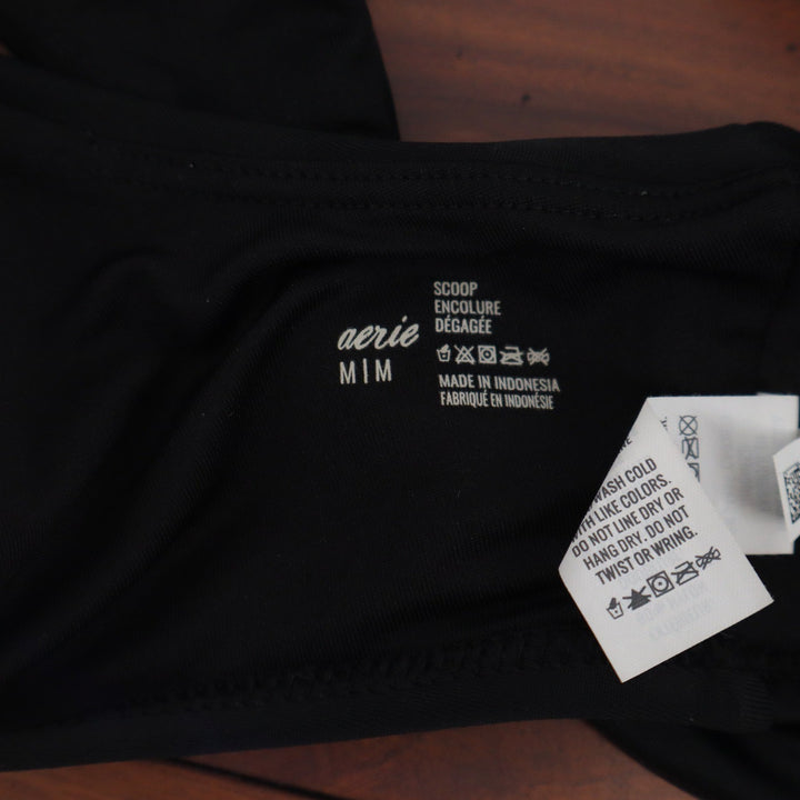 Aerie Black Scoop Neck Bikini Top Wide Strap Solid Minimalist Swim Size L