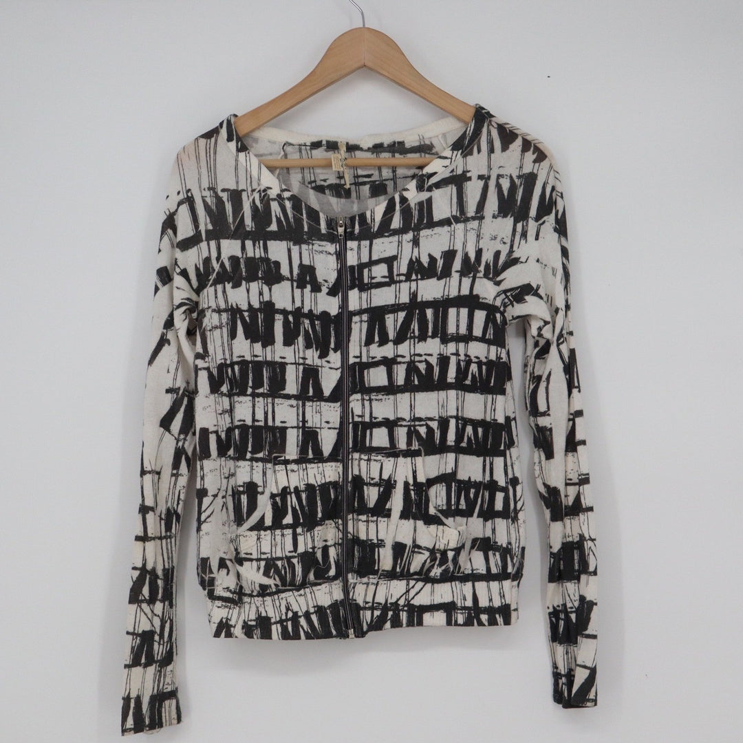 XXI Forever Womens Medium White Black Abstract Geometric Zip Up Hoodie