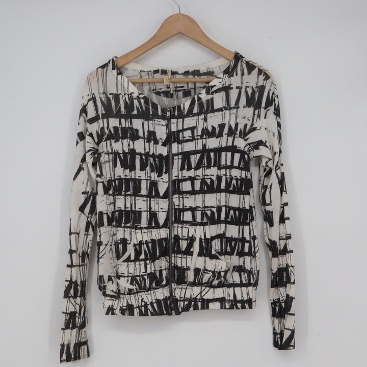 XXI Forever Womens Medium White Black Abstract Geometric Zip Up Hoodie