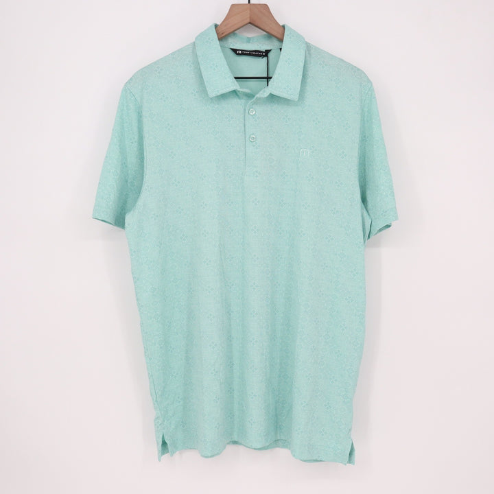 TravisMathew Acropolis Polo Shirt Mens Large Mint Green Geometric Tile