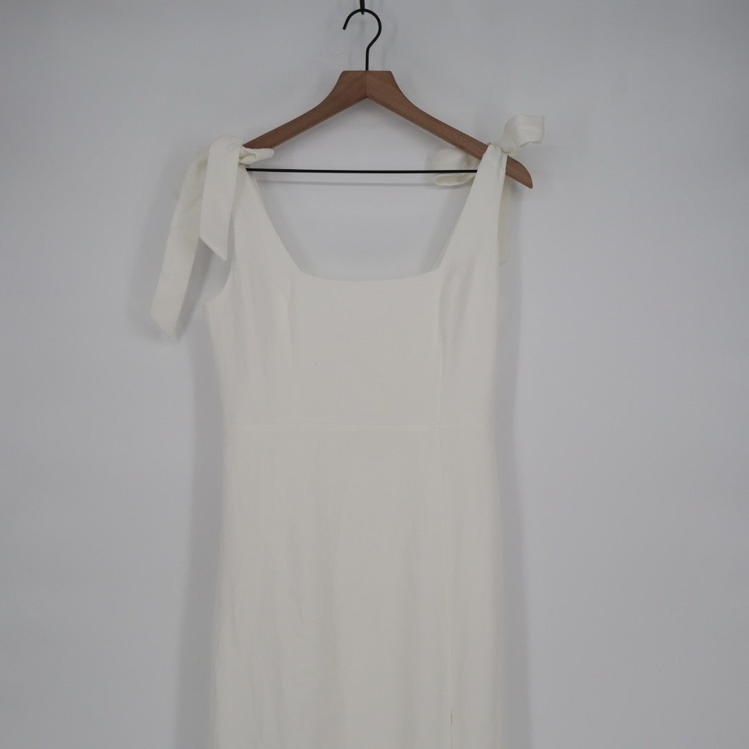 Lulus Your Sweetie White Tie Strap Column Maxi Dress Women Medium Cream Back Zip