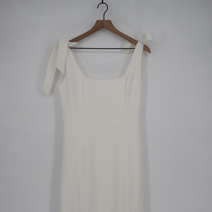 Lulus Your Sweetie White Tie Strap Column Maxi Dress Women Medium Cream Back Zip