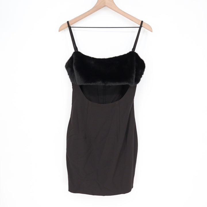 Naked Wardrobe Black Faux Fur Trim Cutout Mini Dress Size Small