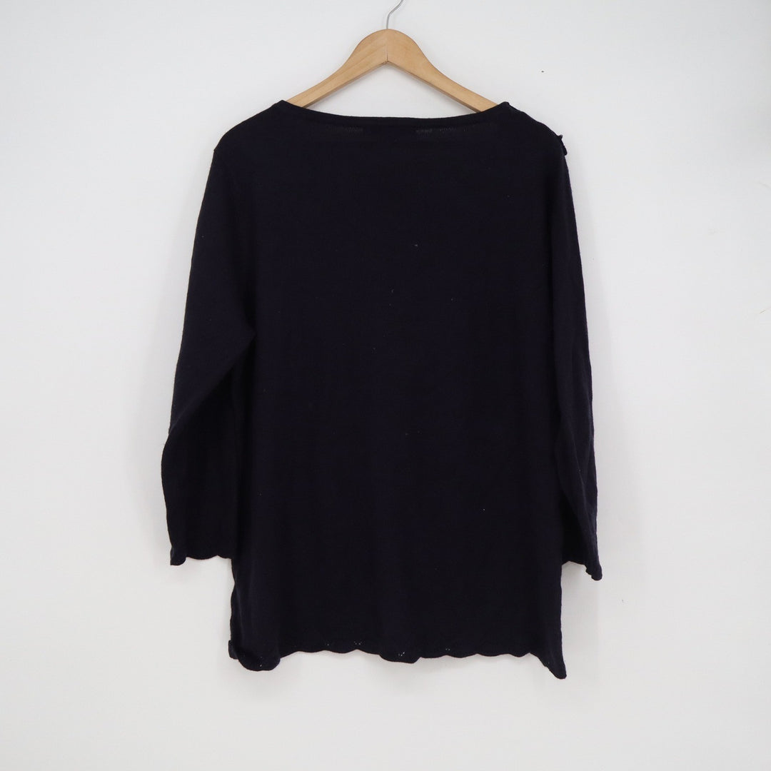 Briggs Womens XL Black Cowl Neck Sweater Button Accent Scalloped Hem Pullover