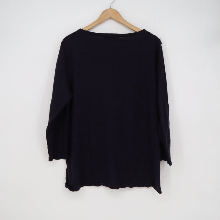 Briggs Womens XL Black Cowl Neck Sweater Button Accent Scalloped Hem Pullover