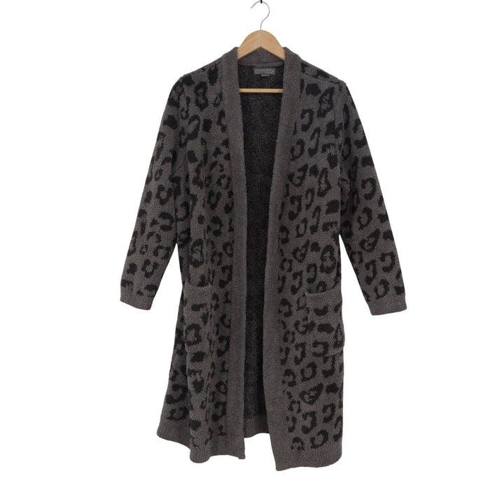 Barefoot Dreams CozyChic Leopard Cardigan Duster Charcoal Black M