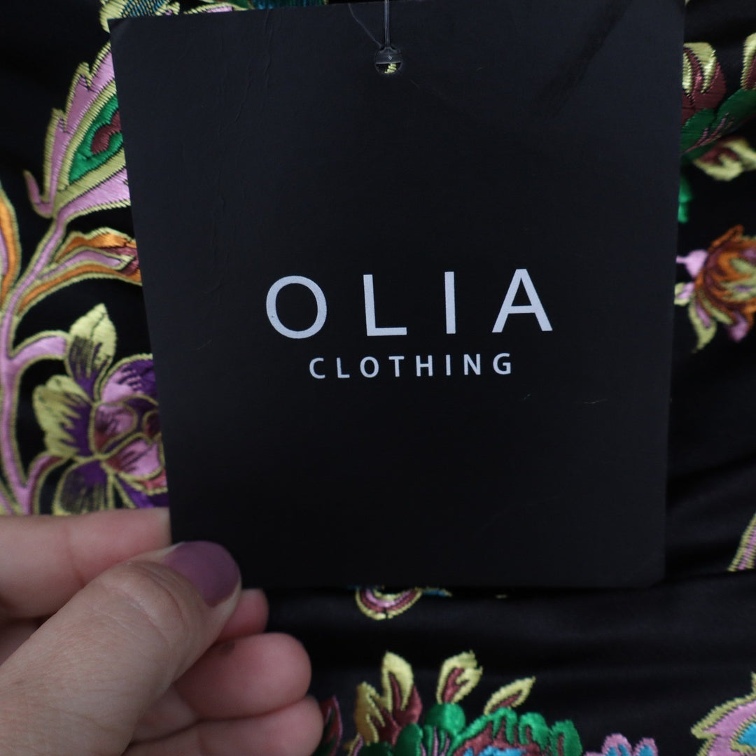 Olia Clothing VICI Ganni Jacquard Strapless Midi Dress Black Multi Floral Large