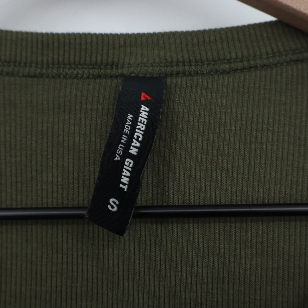 American Giant Luxe Rib Womens Small Olive Green Long Sleeve V-Notch Pullover