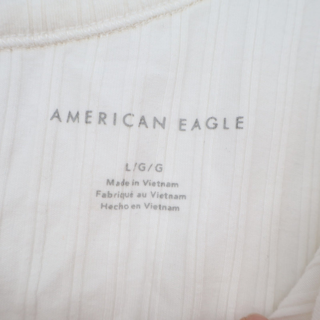 American Eagle Outfitters Cropped Top Womens Large White Ribbed One-Shoulder