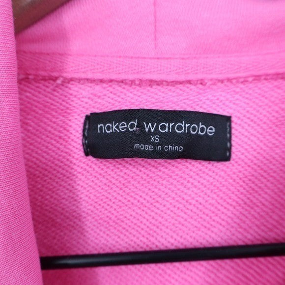 Naked Wardrobe Pink Cropped Hoodie Sweatshirt XS Bubblegum Neon
