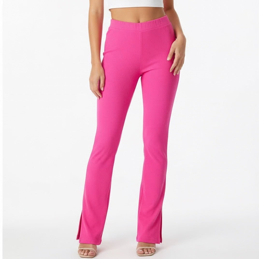 Naked Wardrobe Hot Pink Ribbed Split Hem Leggings Pants NW-P2180 XL