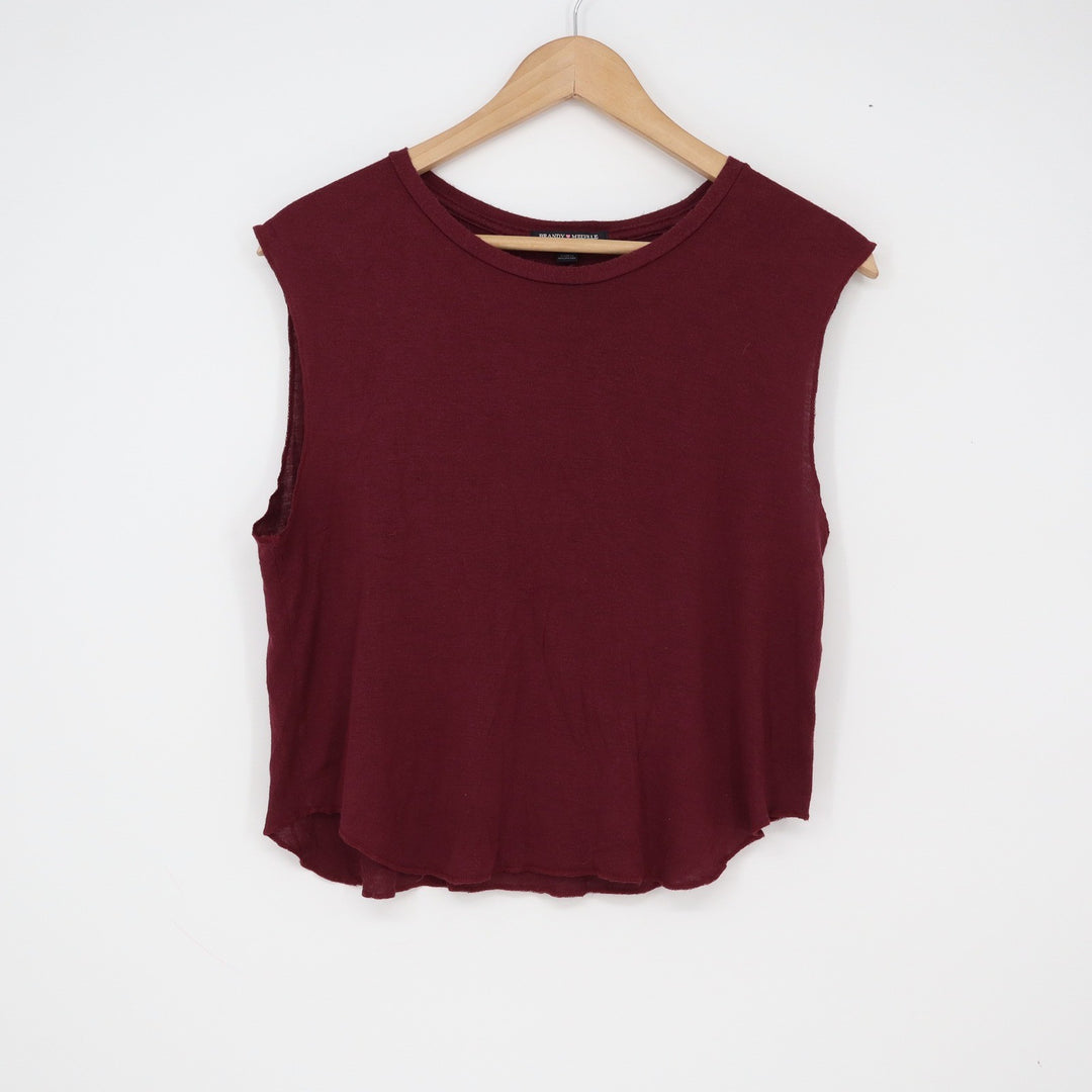 Brandy Melville Tank Top Womens OS Muscle Tee Burgundy Raw Hem Good
