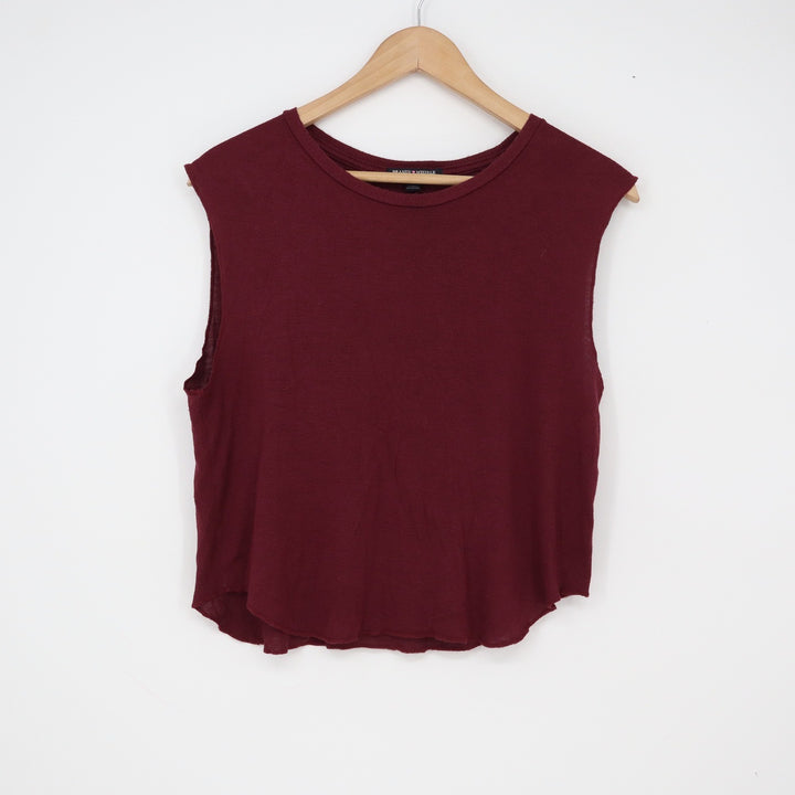Brandy Melville Tank Top Womens OS Muscle Tee Burgundy Raw Hem Good