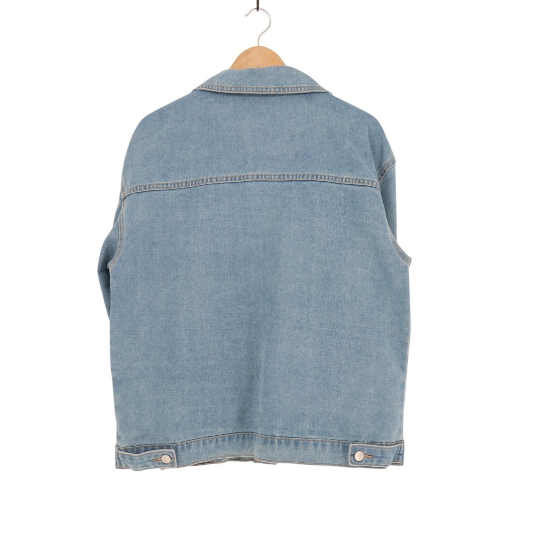 Dazy Trucker Jacket Womens Medium Blue Denim Cotton Drop Shoulder Button Front