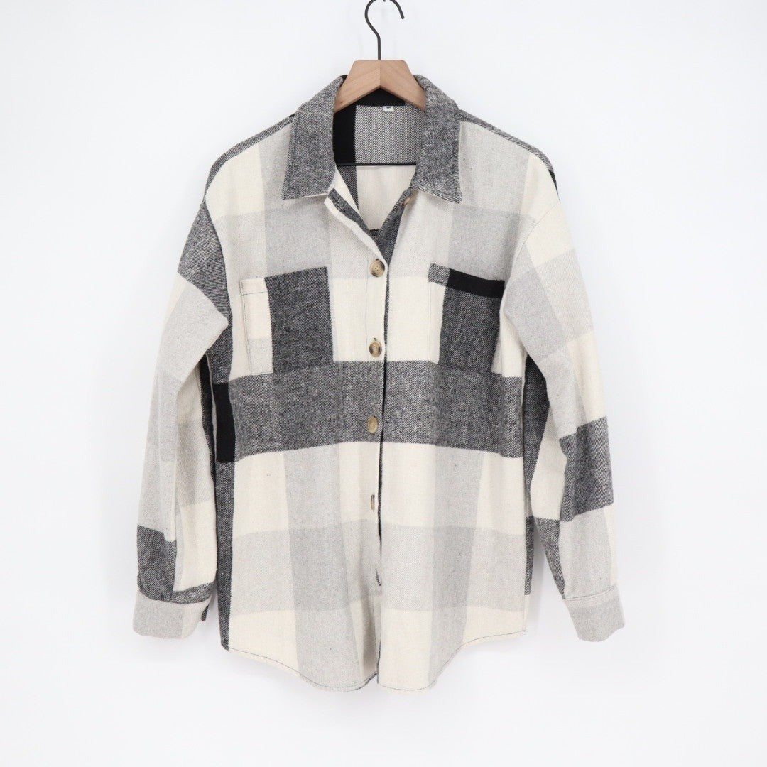 Womens Plaid Shacket Oversized Button Front Shirt Jacket Size Medium