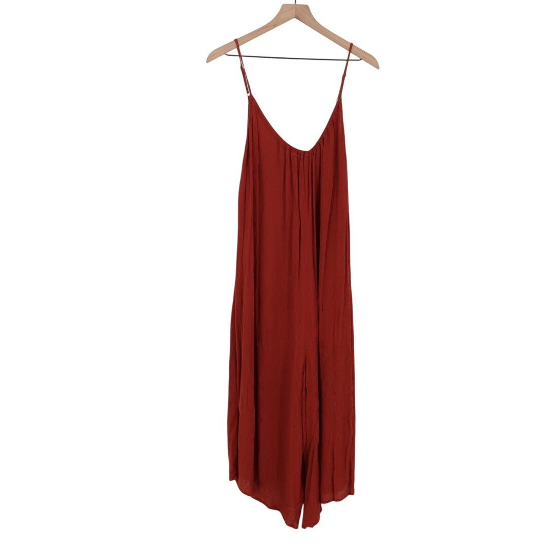 Love Stitch Rust Orange Gauze Spaghetti Strap Midi Dress Size M