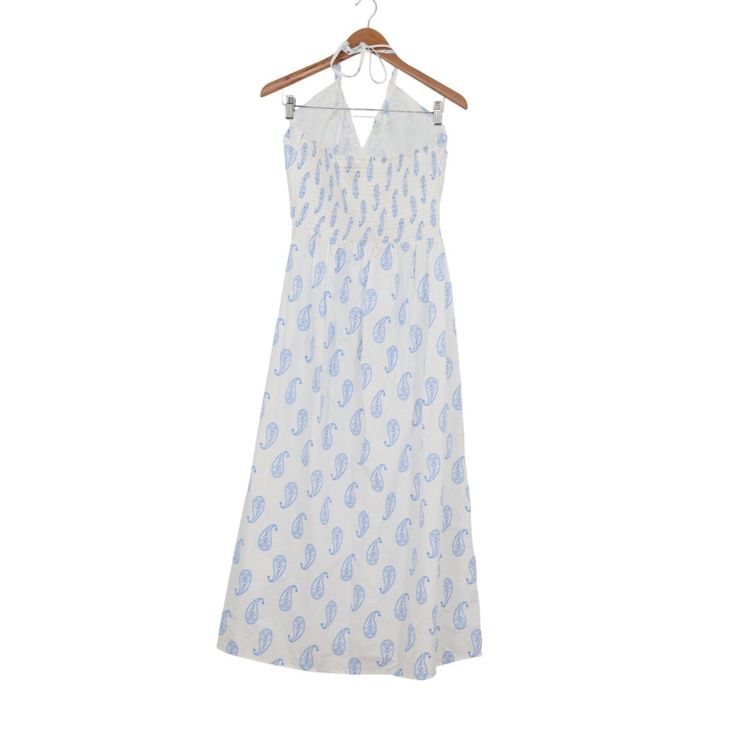Universal Thread Blue Paisley Halter Maxi Dress White Smocked Back Plus Size 1X