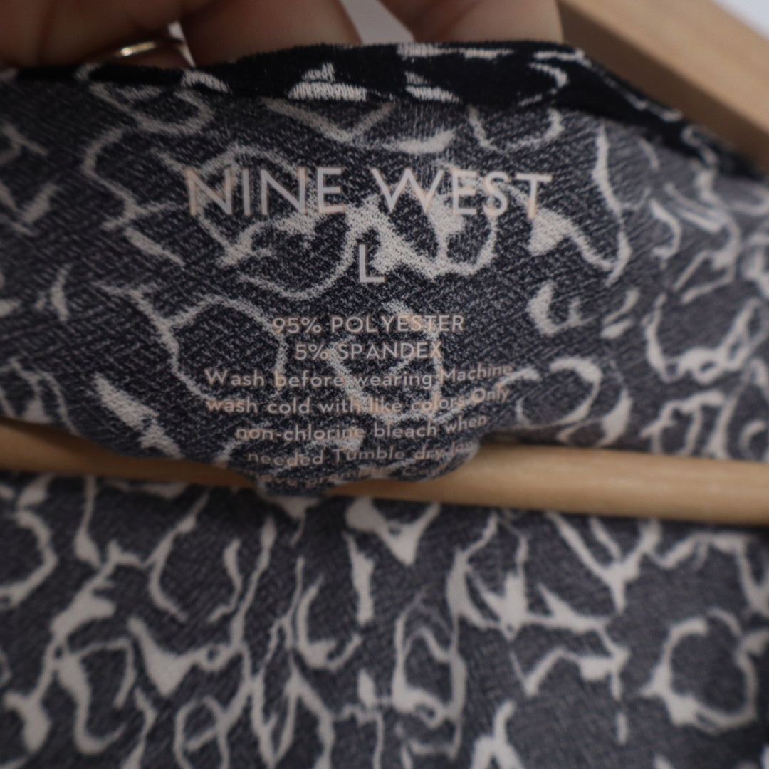 Nine West Black White Abstract Scribble Faux Wrap V-Neck Dress Large