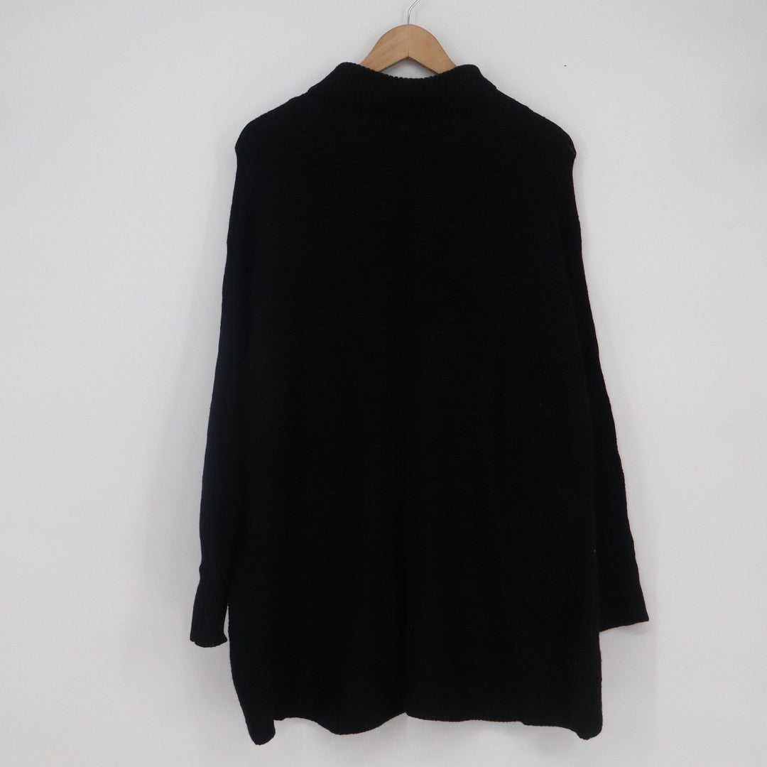 Black Oversized Mock Neck Ribbed Knit Tunic Sweater Womens Large
