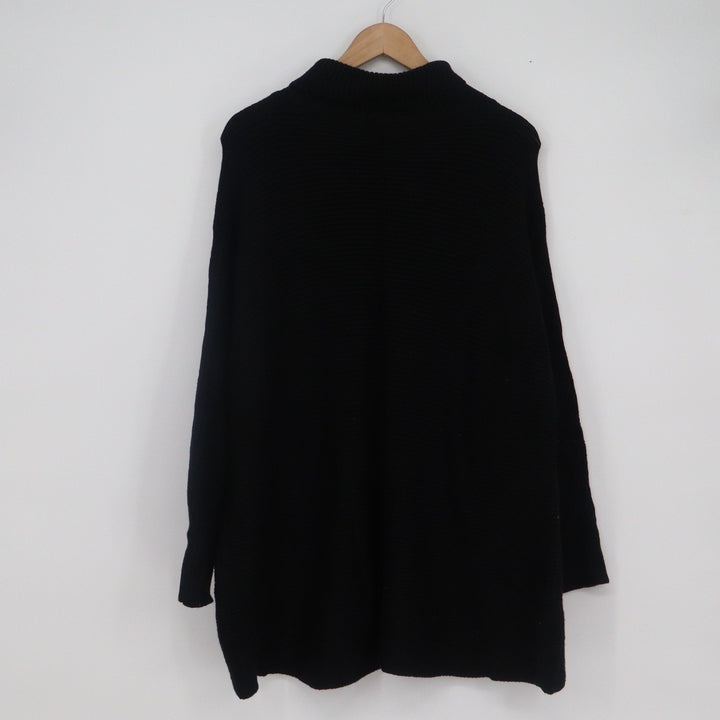 Black Oversized Mock Neck Ribbed Knit Tunic Sweater Womens Large