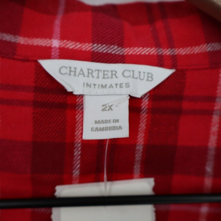 Charter Club Flannel 2-PC Pajamas Set Womens 2X Red Plaid Cotton Lapel Collar