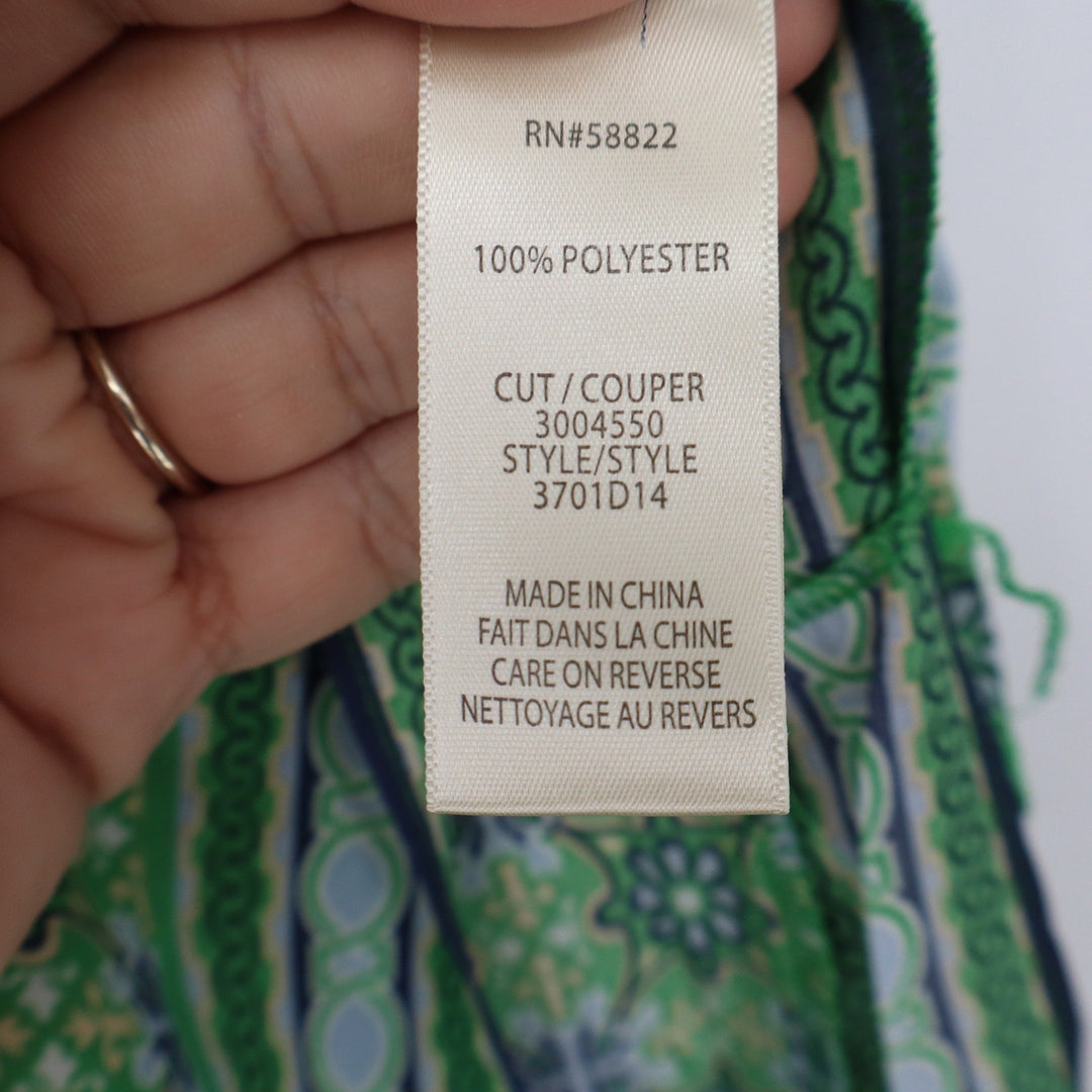 Max Studio Green Geometric Tile Print Maxi Skirt Side Slits Size M