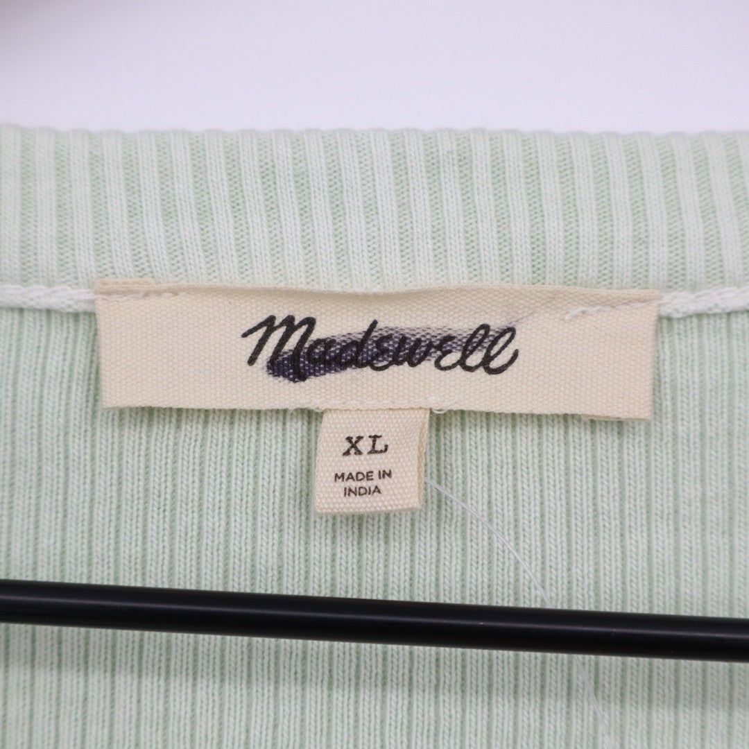 Madewell Cardigan Sweater Womens XL Lime Green Knit Cotton Ribbed Long Sleeve
