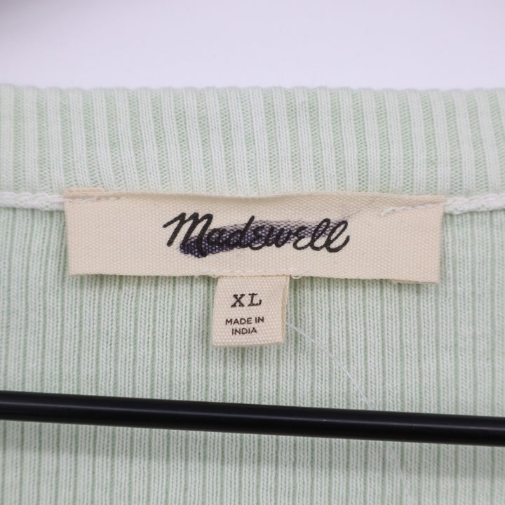 Madewell Cardigan Sweater Womens XL Lime Green Knit Cotton Ribbed Long Sleeve