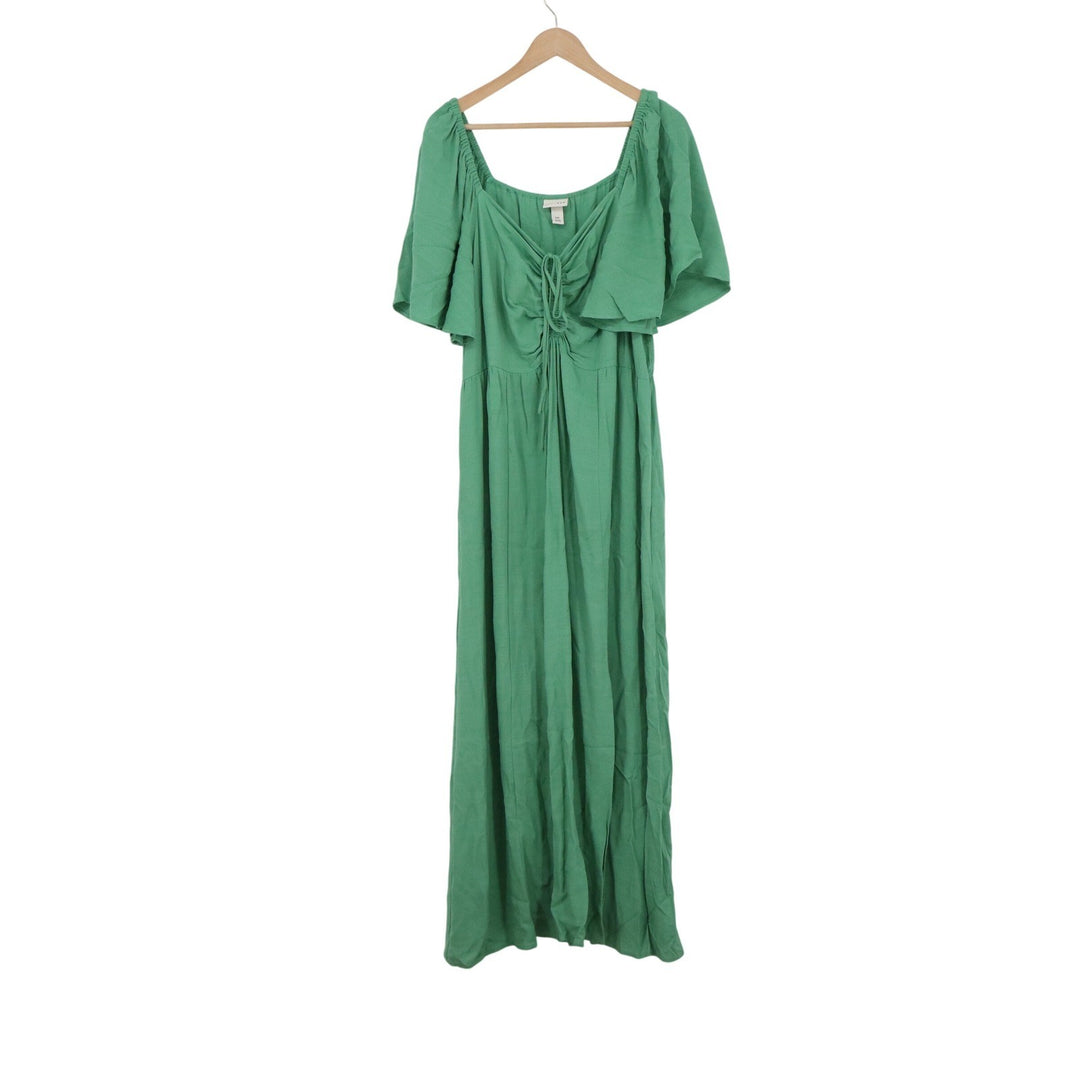 Ava & Viv Green Rayon Flutter Sleeve Maxi Dress XXL Sweetheart Neckline Boho
