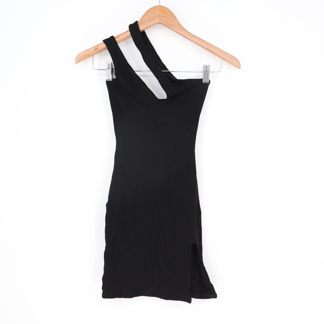Naked Wardrobe Black Asymmetrical Double Strap Mini Dress XL