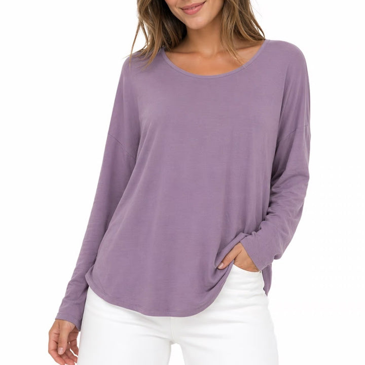 Three Dots T-Shirt Womens Small Purple Cotton Long Sleeve Round Neck Pullover