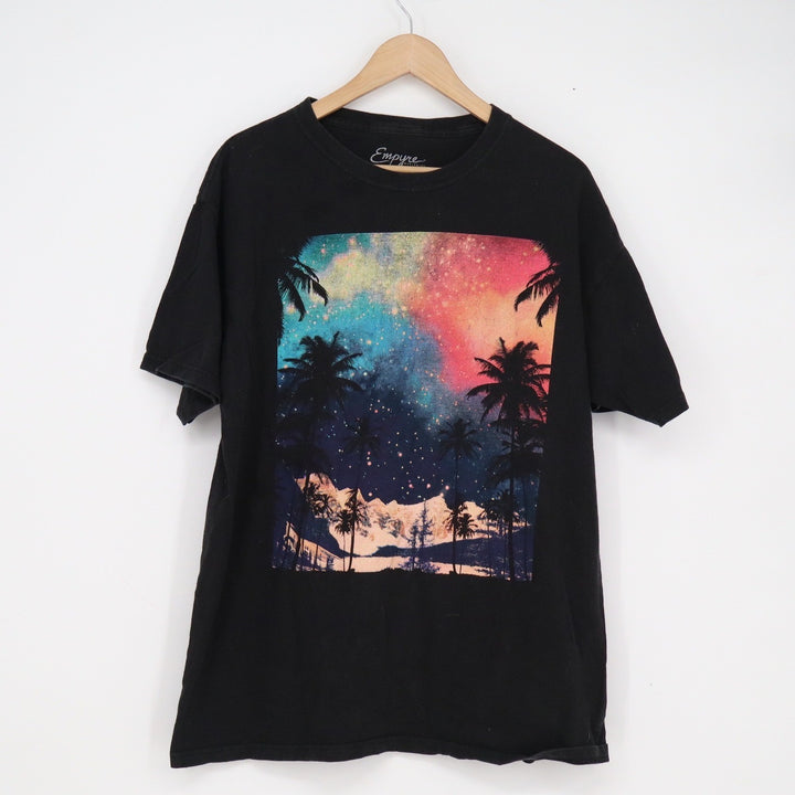 Empyre Worldwide Mens Large Black Galaxy Palm Tree Graphic T-Shirt Cotton Skate