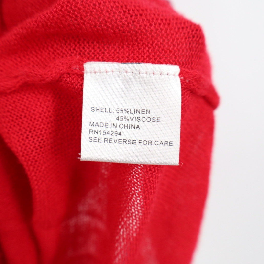 Central Park West Red Linen Viscose Tank Tassels Pom Pom Embellished Size L