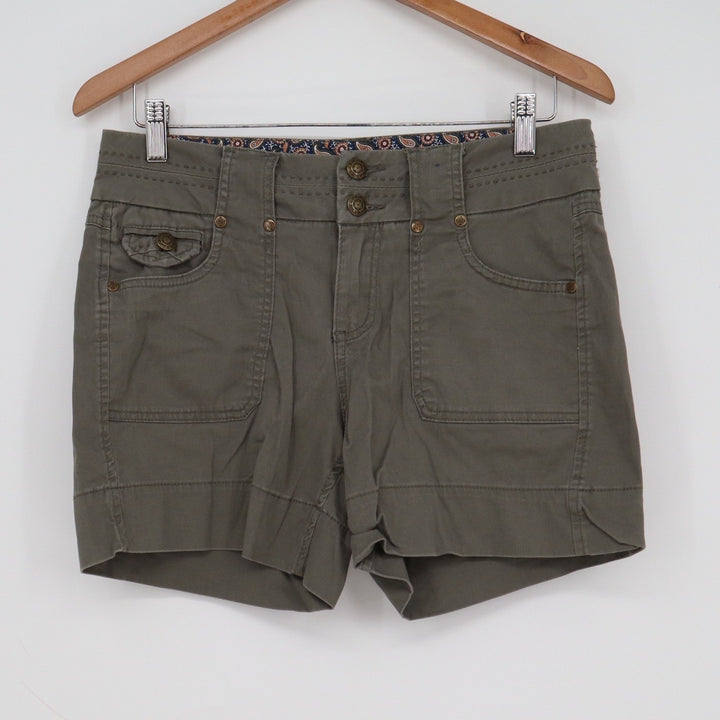 Dakota Blue Womens Olive Green Cargo Shorts Utility Paisley Trim Size 4