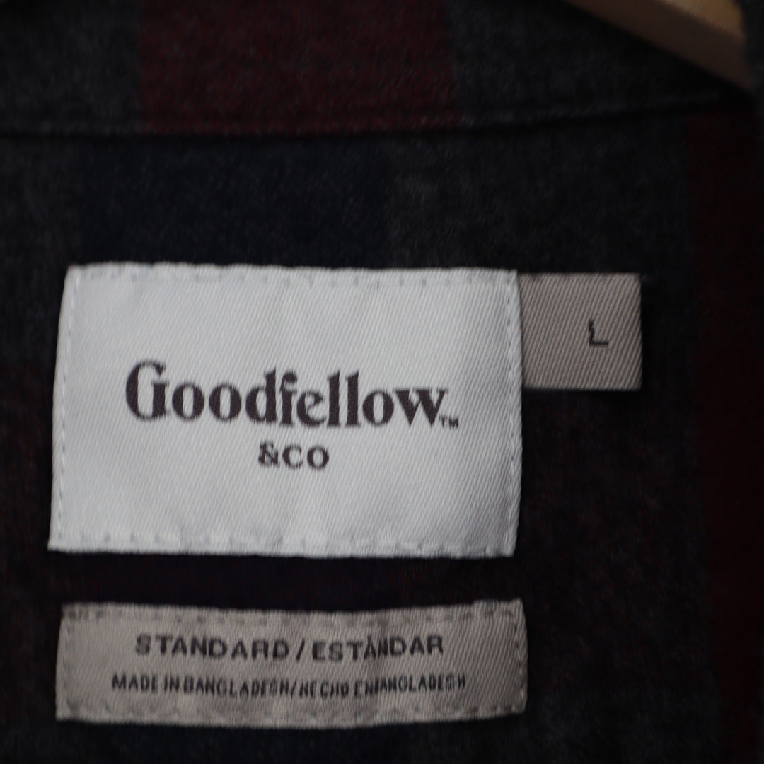 Goodfellow & Co Mens Large Red Navy Blue Plaid Flannel Button Down Shirt