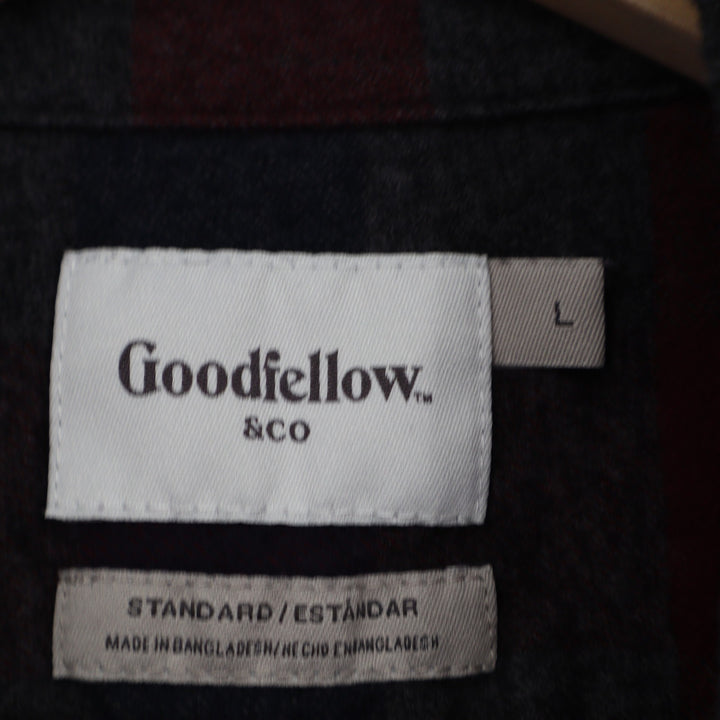 Goodfellow & Co Mens Large Red Navy Blue Plaid Flannel Button Down Shirt