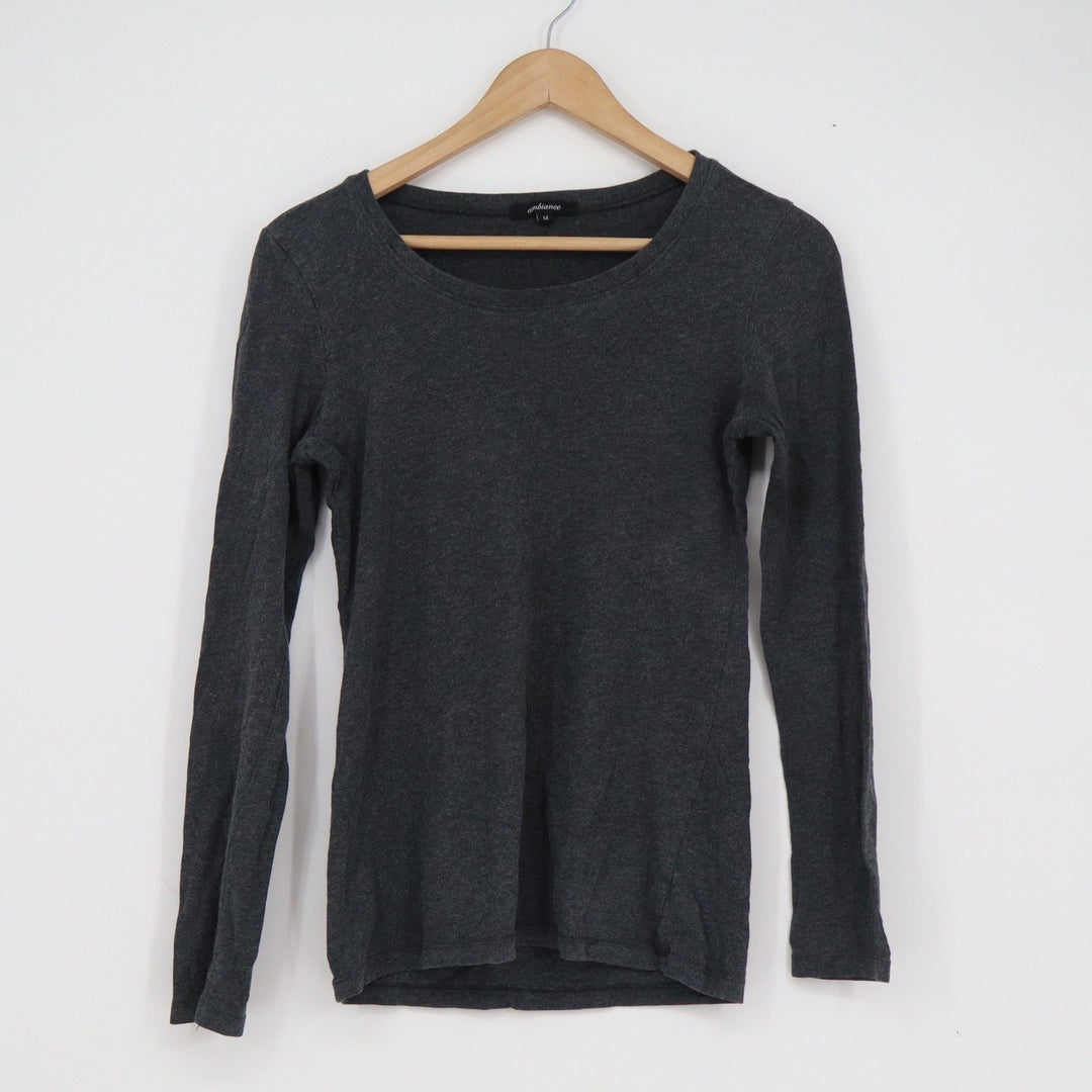 Ambiance Womens Long Sleeve Scoop Neck Top Charcoal Gray Size M