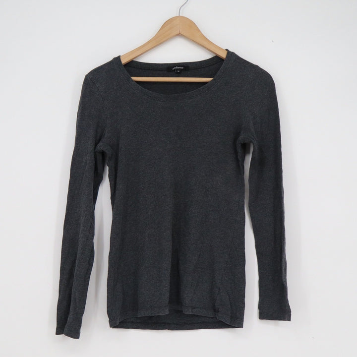 Ambiance Womens Long Sleeve Scoop Neck Top Charcoal Gray Size M