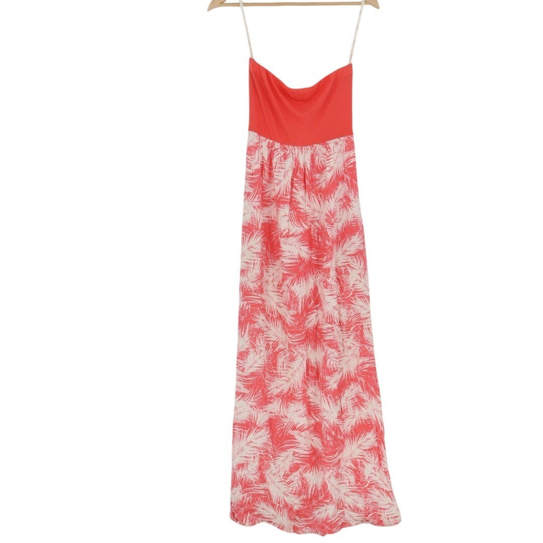 Splendid Maxi Bandeau Strapless Summer Dress Women XS Orange Palm Print Tropical