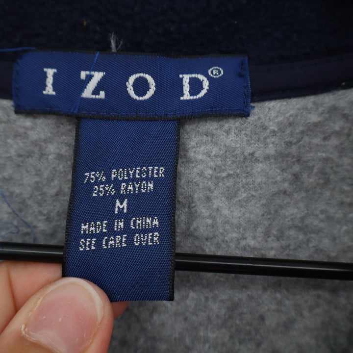IZOD Pullover Mens M Quarter Zip Gray Fleece Logo Excellent