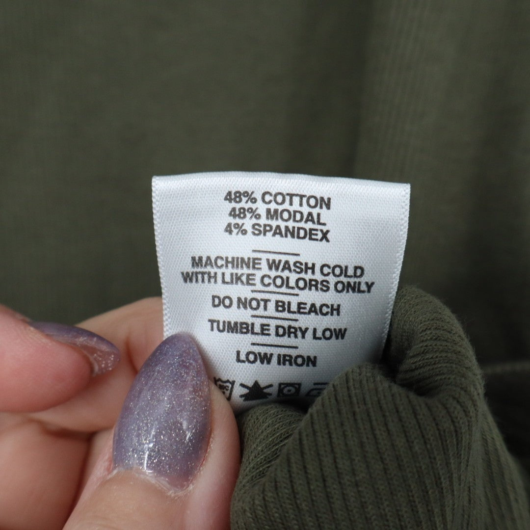 American Giant Luxe Rib Womens Medium Olive Green V-Notch Long Sleeve Pullover